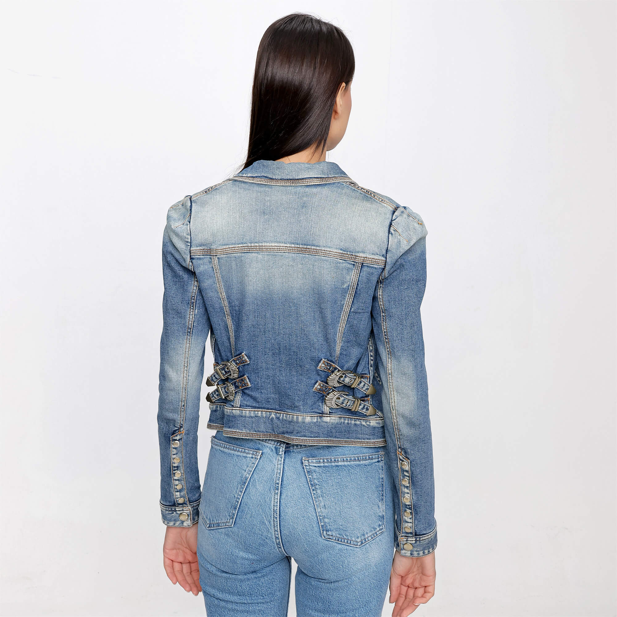 Just Cavalli - Blue Cotton Blend Buckle Details Denim Jacket